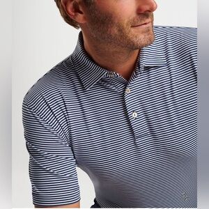 Peter Millar Hales Performance Jersey Polo in navy and white striped